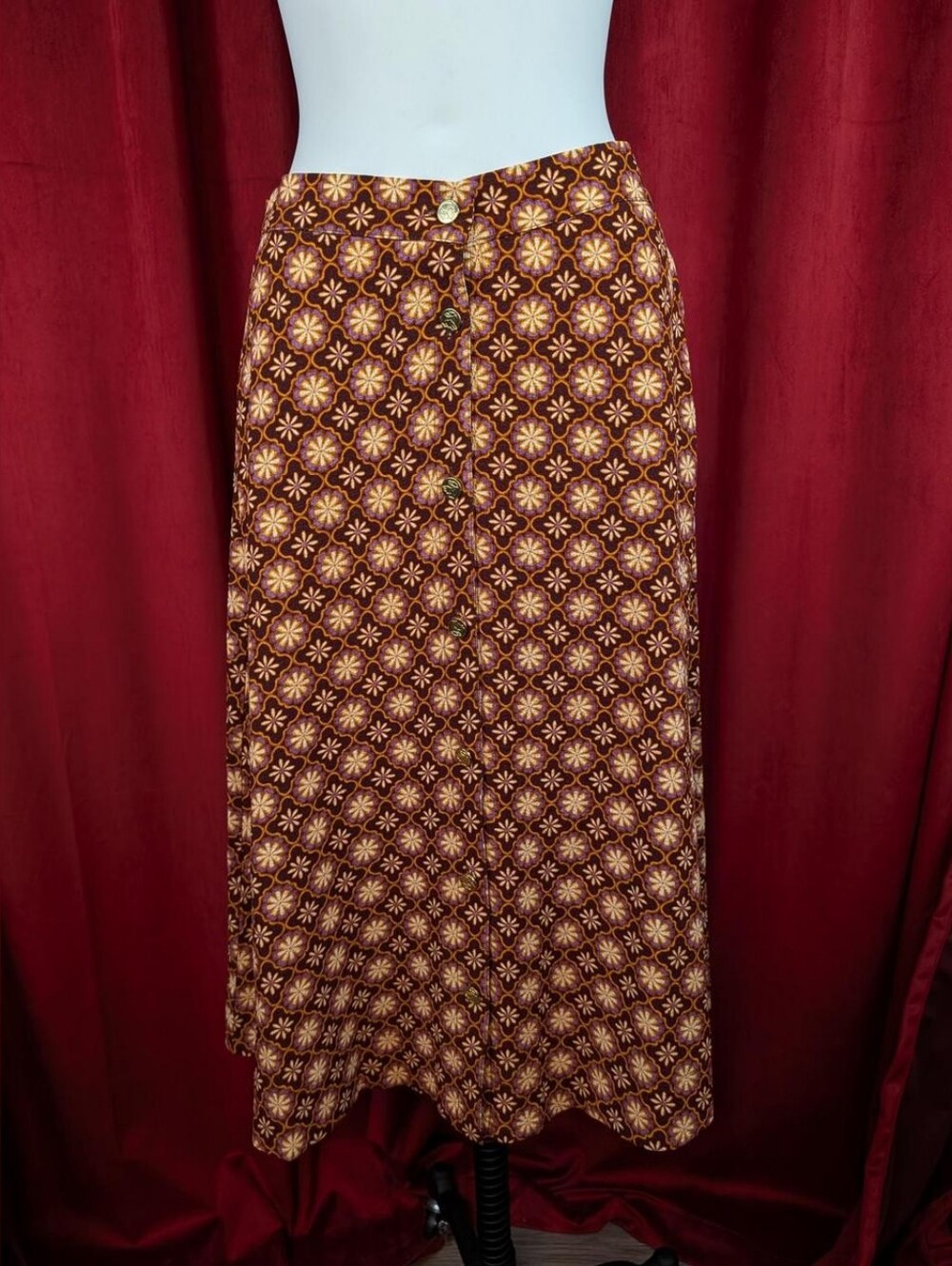 Draper James Brown, Purple, & Orange Geometric Psychedelic Retro Floral Skirt